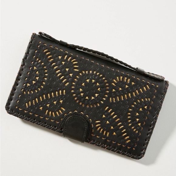 CLEOBELLA Anthropologie Cut-Out Black Leather Boho Clutch - Picture 2 of 11